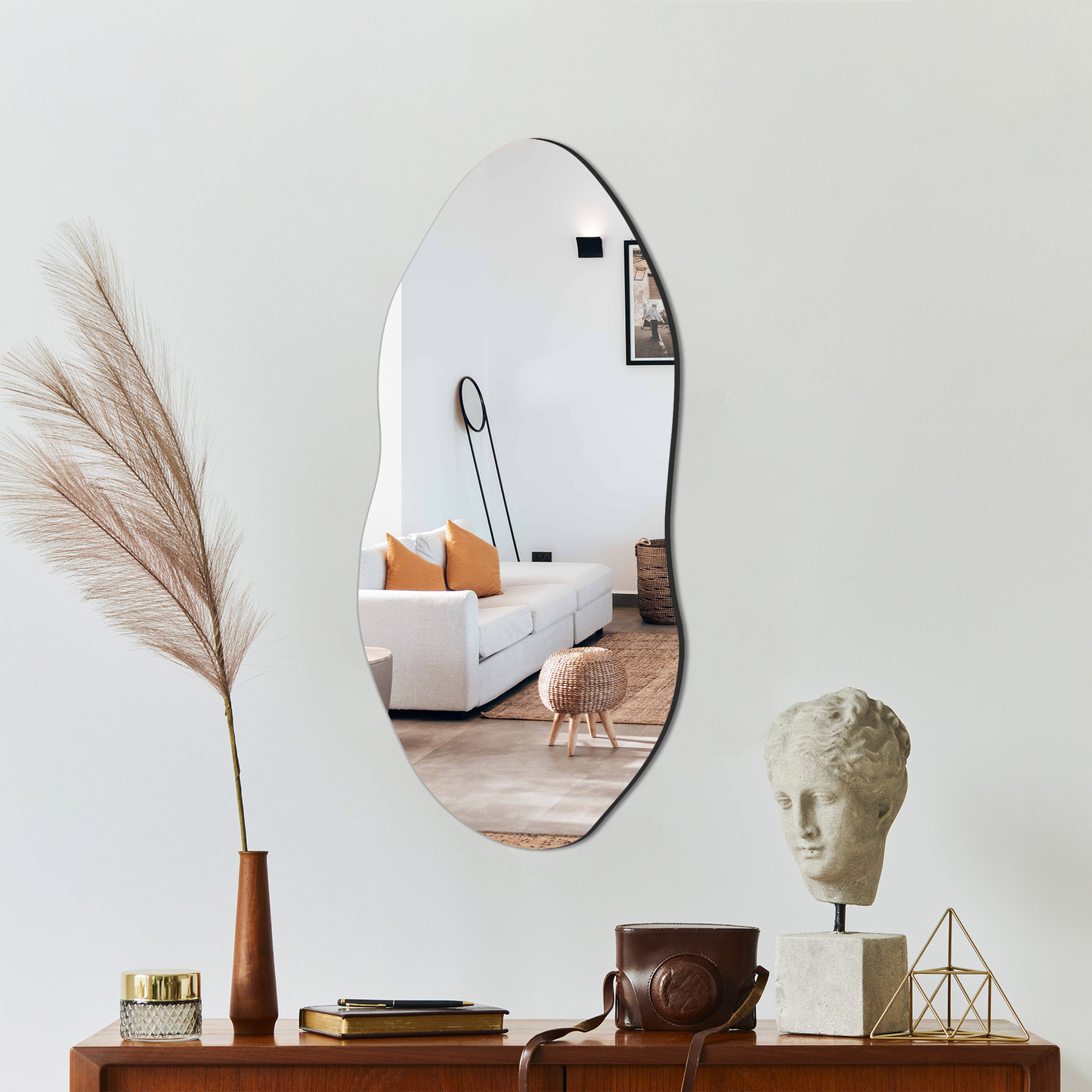 Irregular Wall Mirror for Wall, Entryway, Bedroom, Asymmetrical Mirror with Hooks, Cloud mirror, Aesthetic mirror
