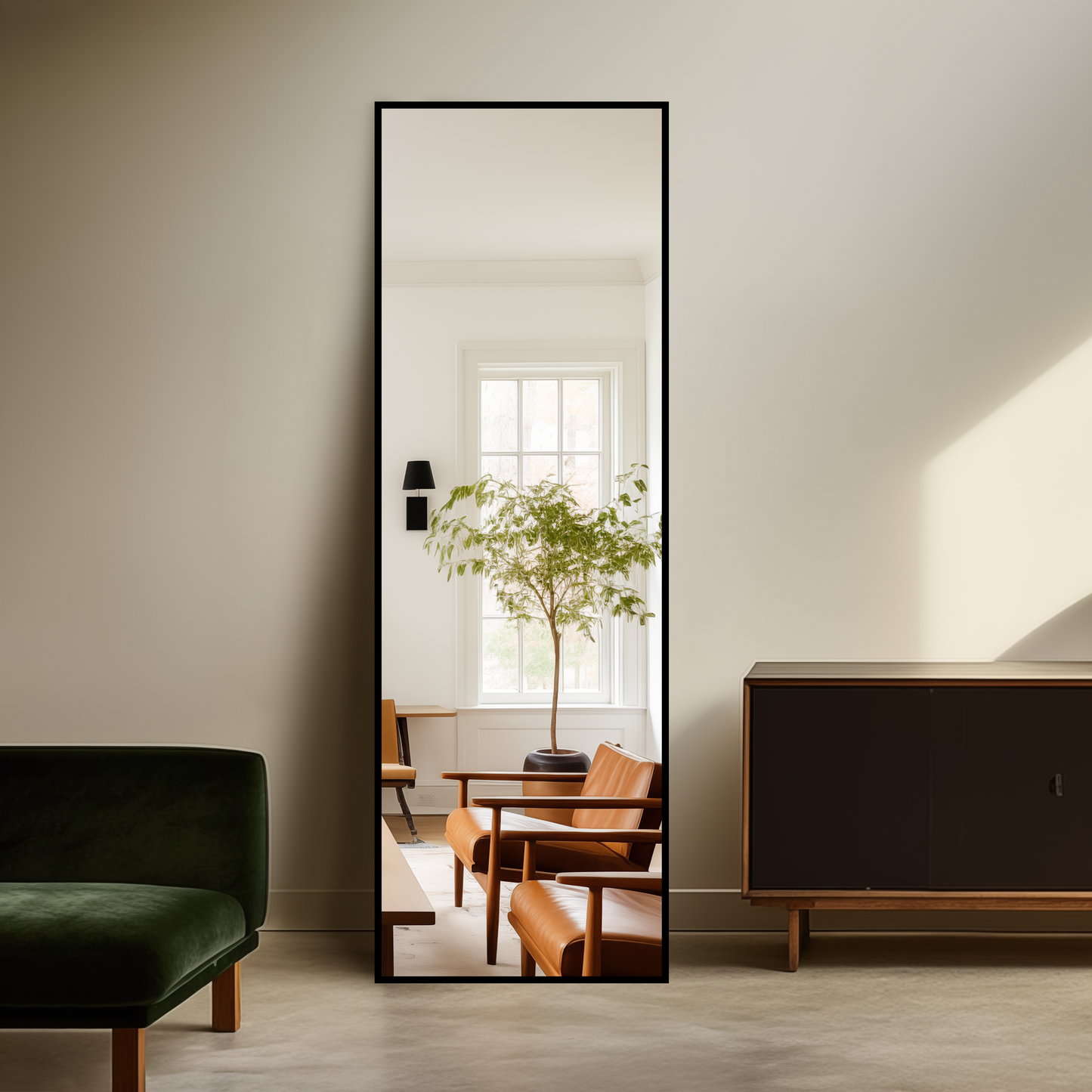 Standing Mirror Full Length Mirror,Large Floor Mirror with Aluminium Frame for Door Bedroom Bathroom Living Room (With Stand,60x20-Black)
