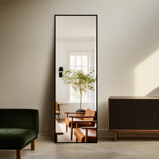 Standing Mirror Full Length Mirror,Large Floor Mirror with Aluminium Frame for Door Bedroom Bathroom Living Room (With Stand,60x20-Black)