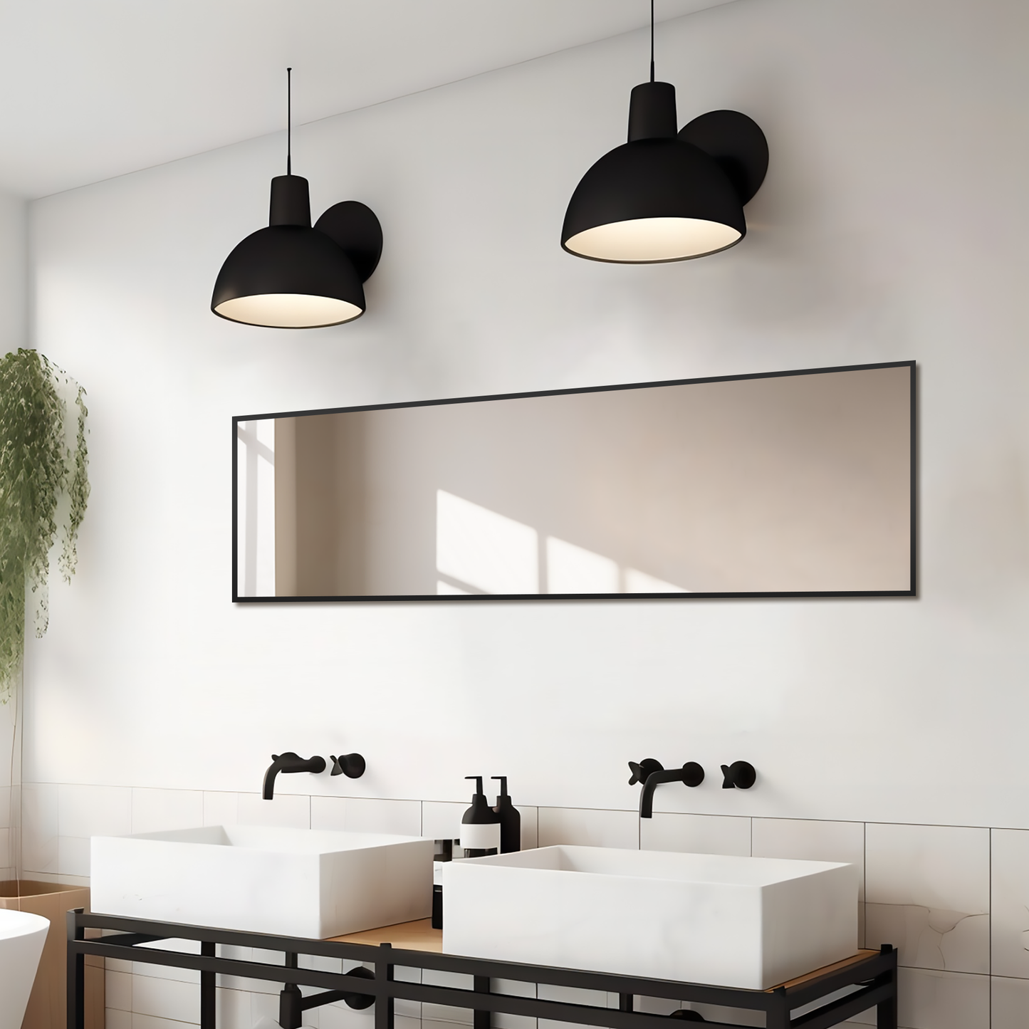 Wall Mirror Full Length Mirror,Standing Mirror Full Body,Large Floor Mirror for Wall Door Bedroom Bathroom Living Room with Aluminium Frame(With Stand,56x15-Black)